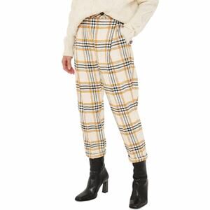 Topshop Three Button Tapered Trousers, Plaid Cropped, Size 12